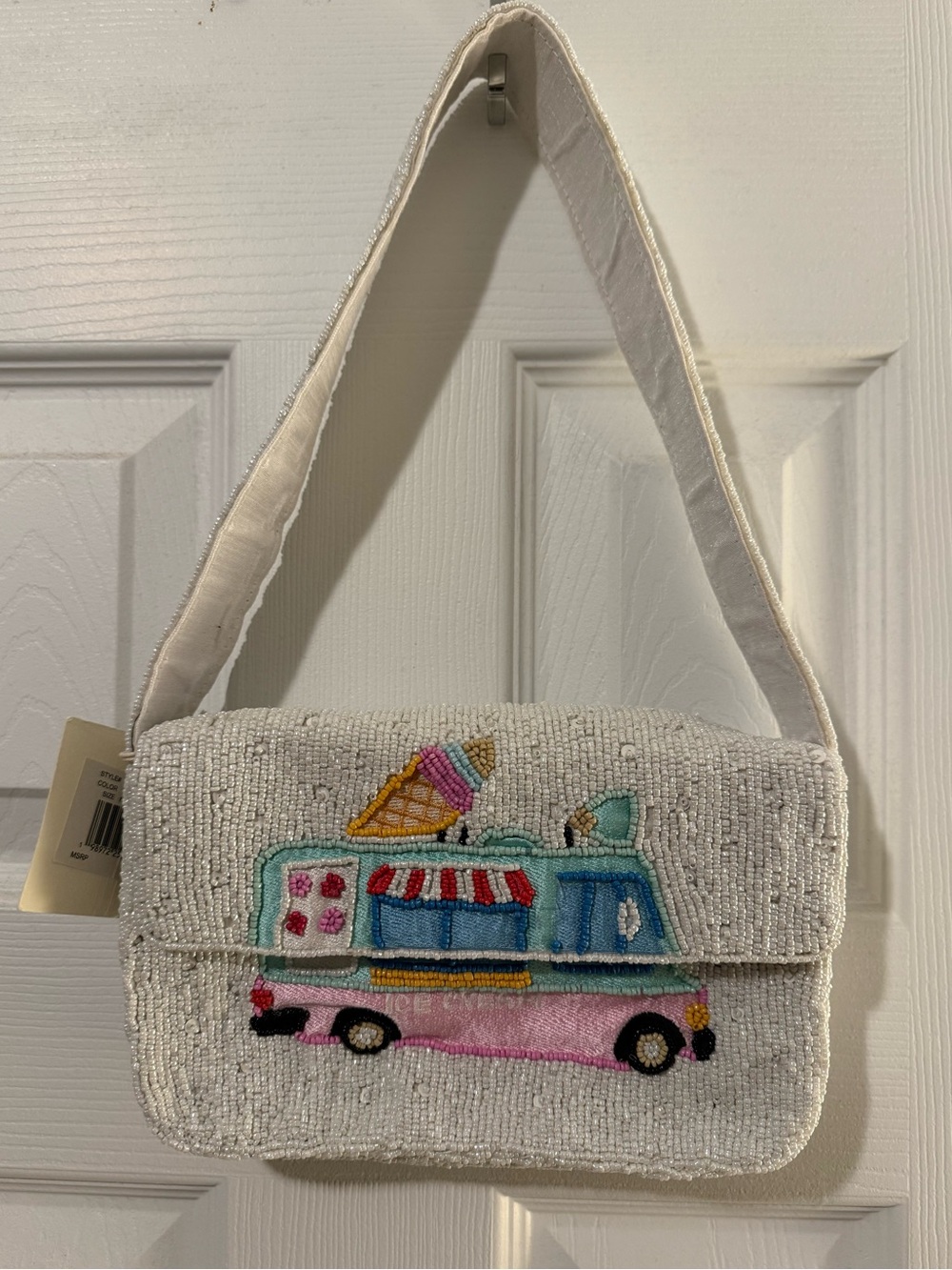 NWT Sol and Mer Beaded Ice Cream Truck Shoulder Bag White